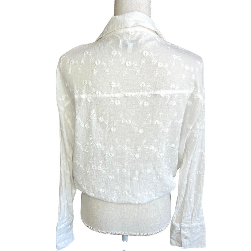 OAT white floral eyelet long sleeve top button down cotton cottagecore small - Picture 2 of 6